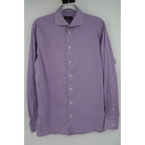 Eton Dress Shirt Mens 15.5 39 Purple Stripe Contemporary Stretch Long Sleeve